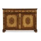 Raised veneer two door cabinet with three drawers