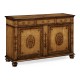 Raised veneer two door cabinet with three drawers