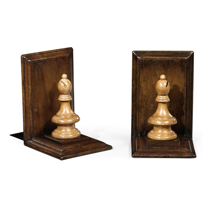 Pair of Bishop Walnut Chess Piece Bookends