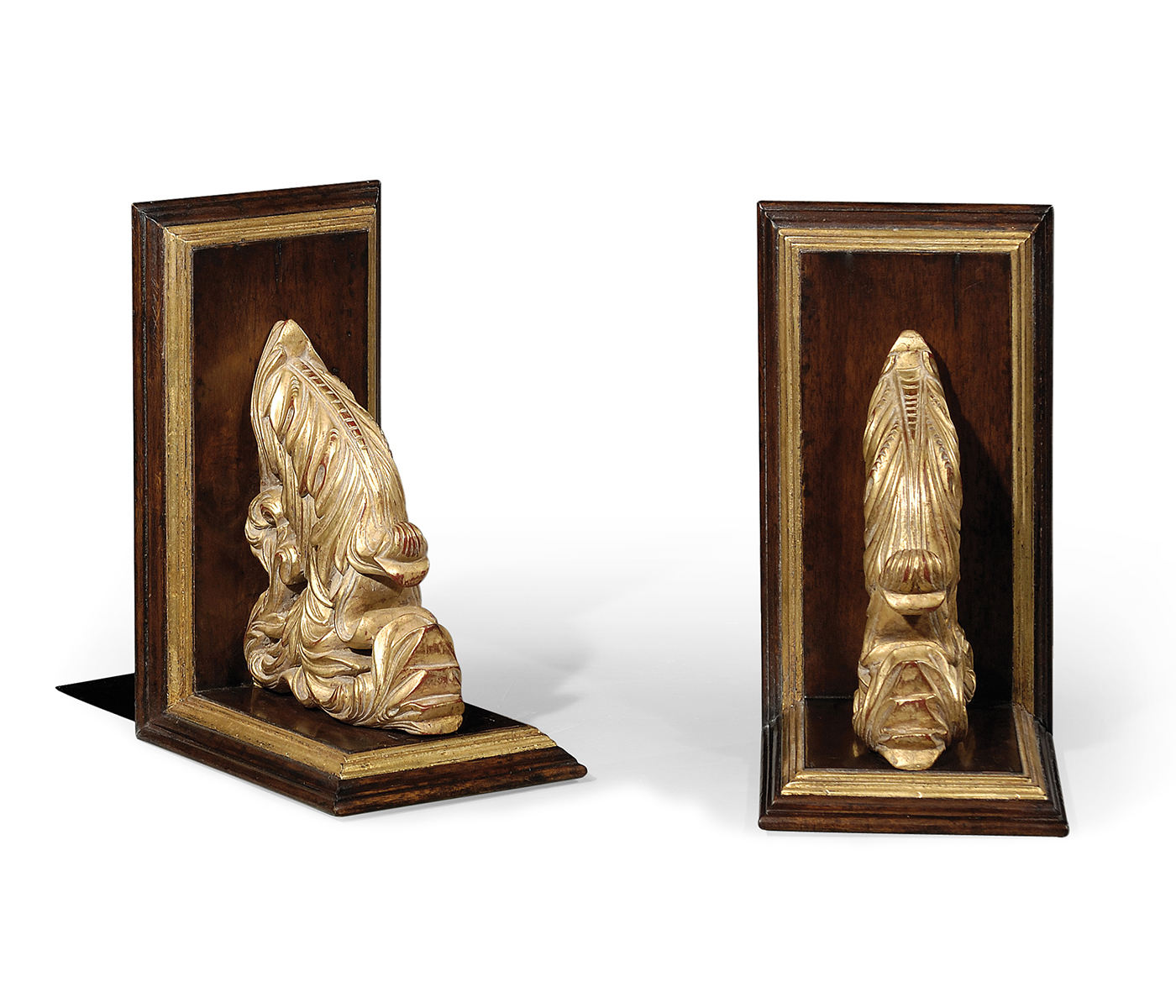 Pair of Gilded Leaf & Walnut Bookends