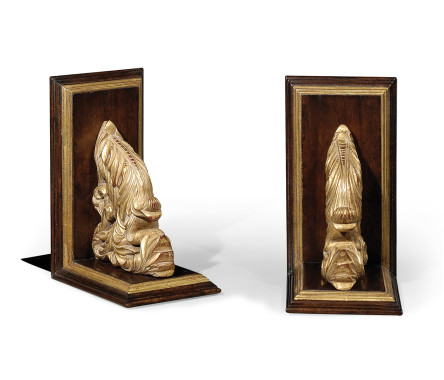 Pair of Gilded Leaf & Walnut Bookends