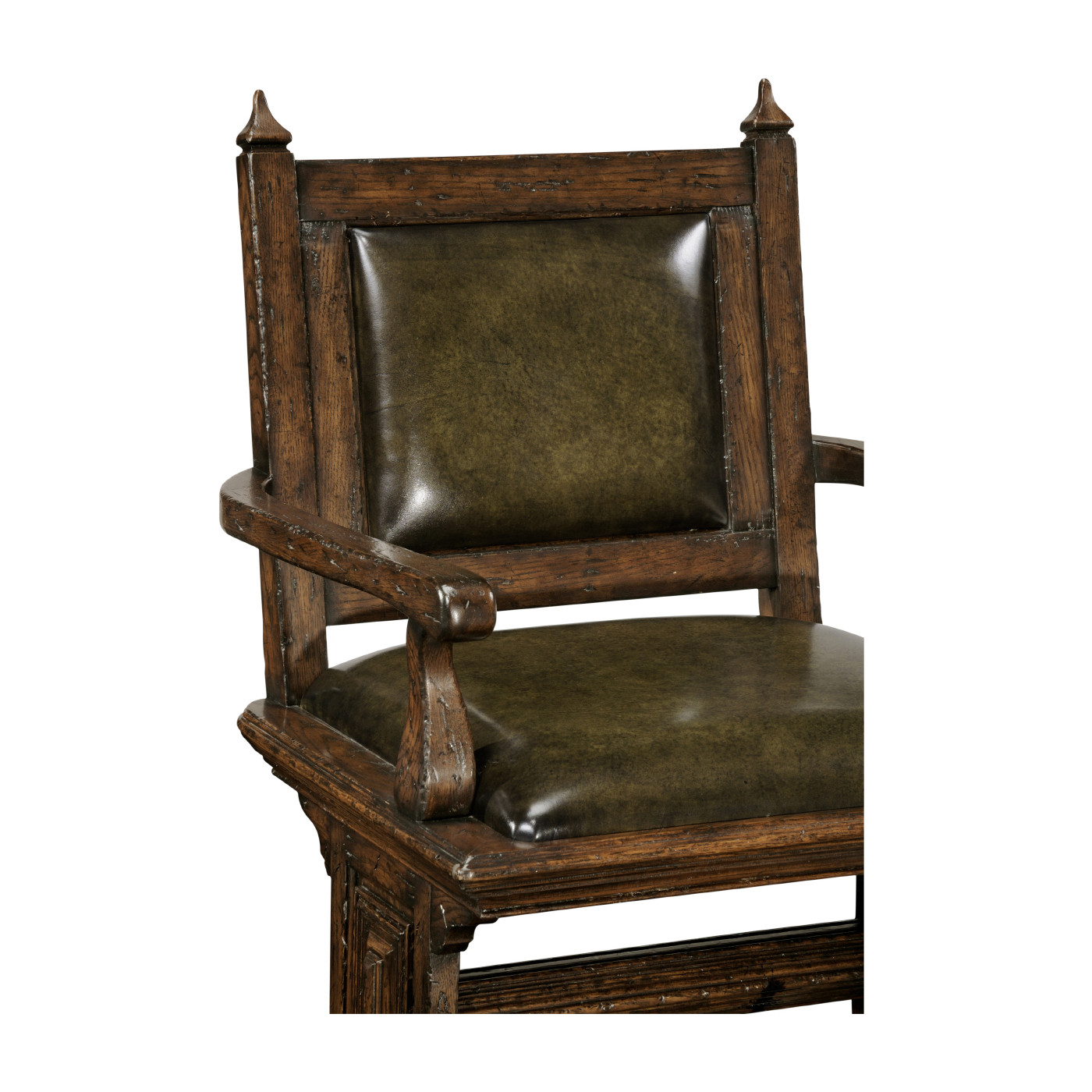 Dark Oak Arm Chair with Medium English Library Green Leather