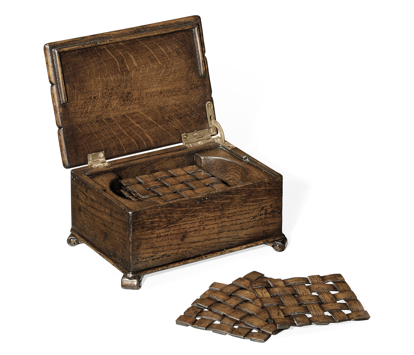 Dark Oak Drinks Coasters Box with Woven Effect