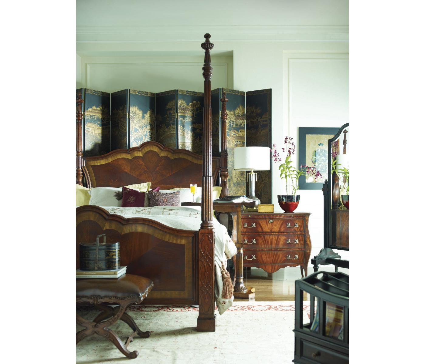 Four Poster Mahogany UK Queen Bed