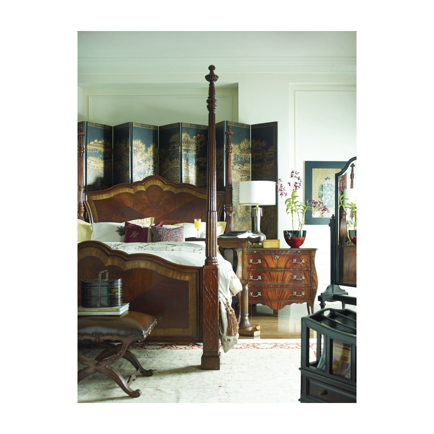 Four Poster Mahogany UK Queen Bed