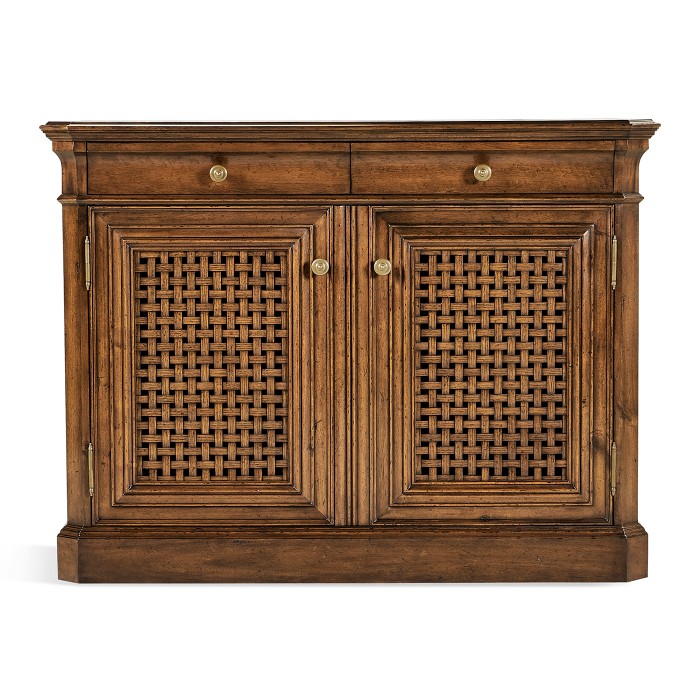 Latticework Walnut Side Cabinet