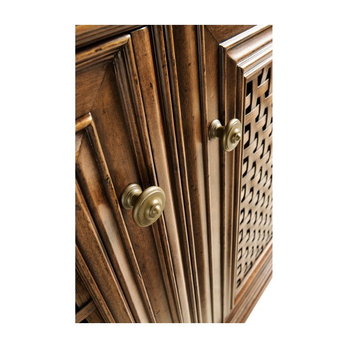 Latticework Walnut Side Cabinet