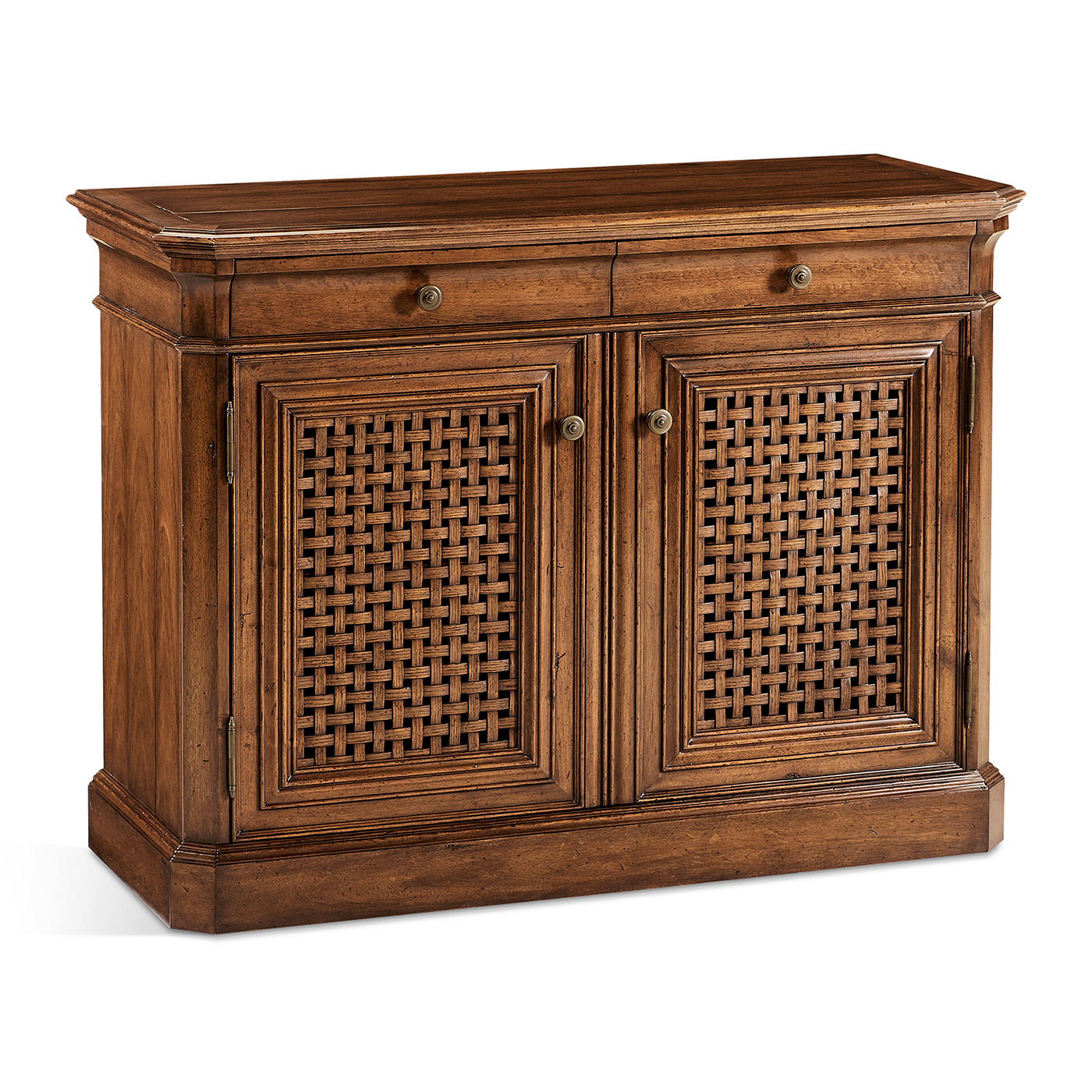 Latticework Walnut Side Cabinet