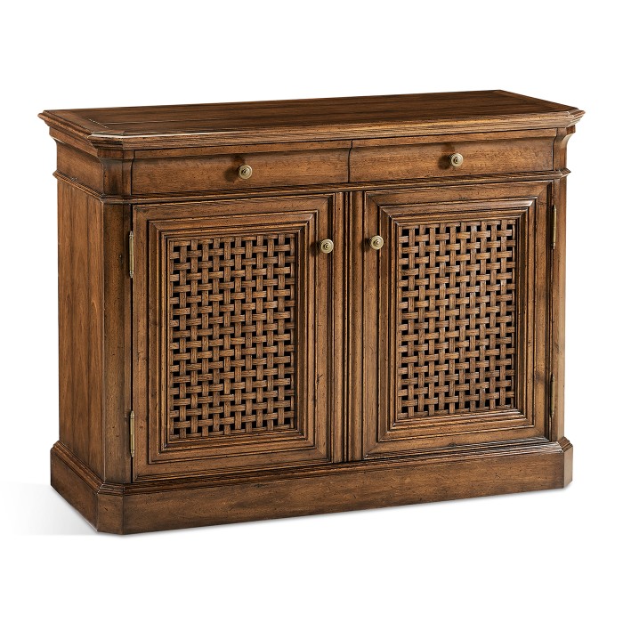 Latticework Walnut Side Cabinet