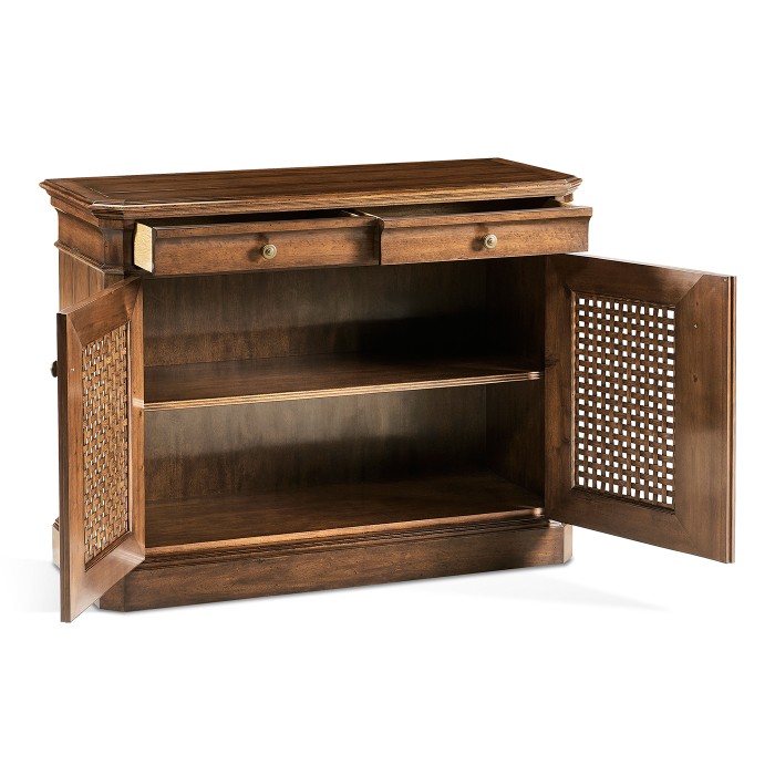 Latticework Walnut Side Cabinet