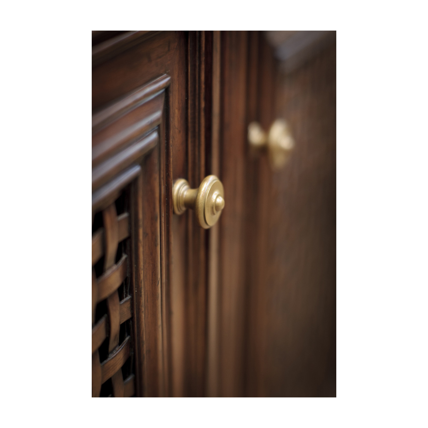 Latticework Walnut Side Cabinet