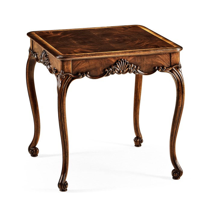 Mahogany Four Legged Square Side Table Scallop Shells