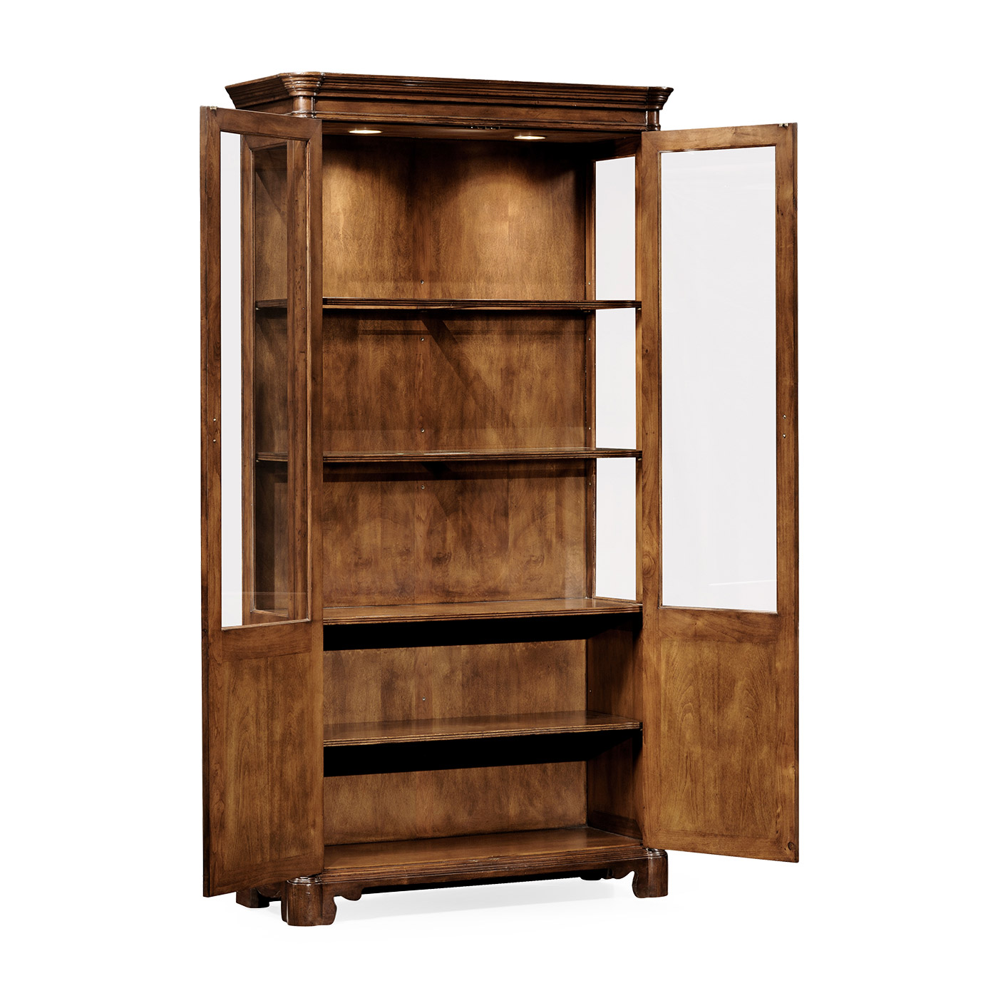 Walnut glazed display cabinet with pediment