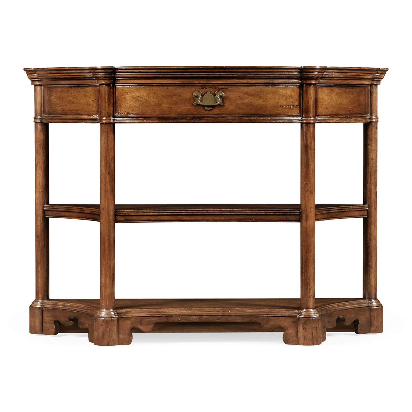 Walnut demilune console with bracket feet