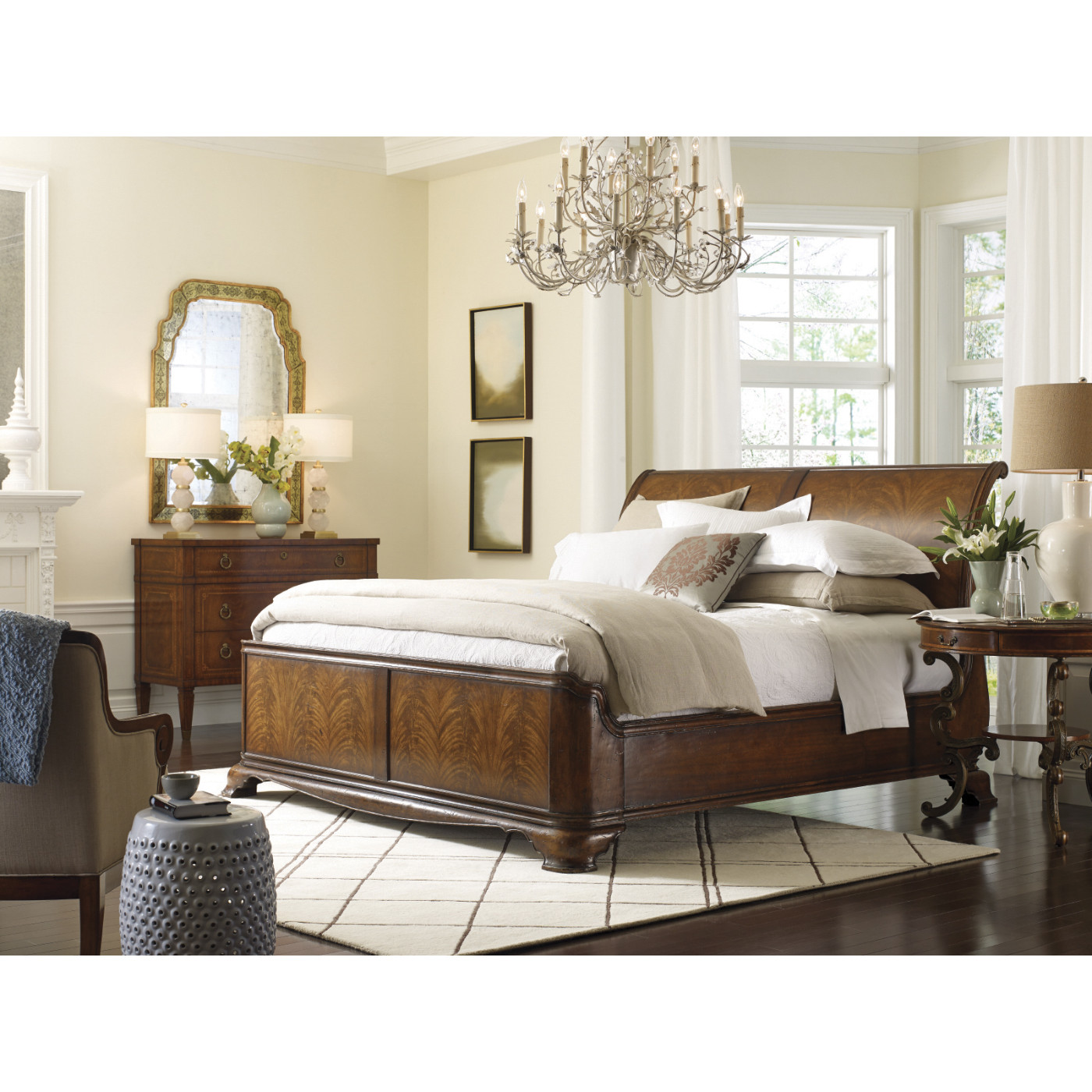 Walnut Sleigh Cali King Bed