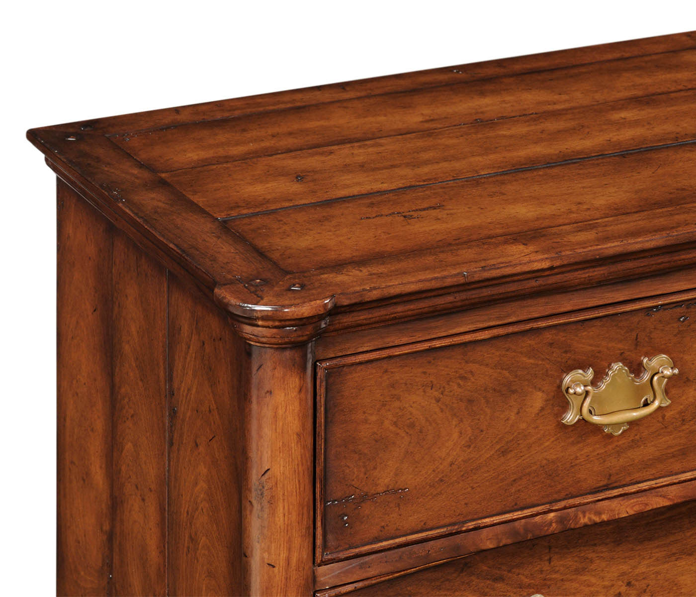 Walnut planked chest of five drawers