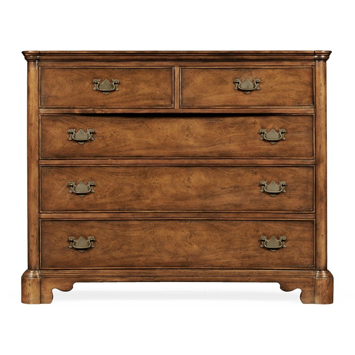 Walnut planked chest of five drawers