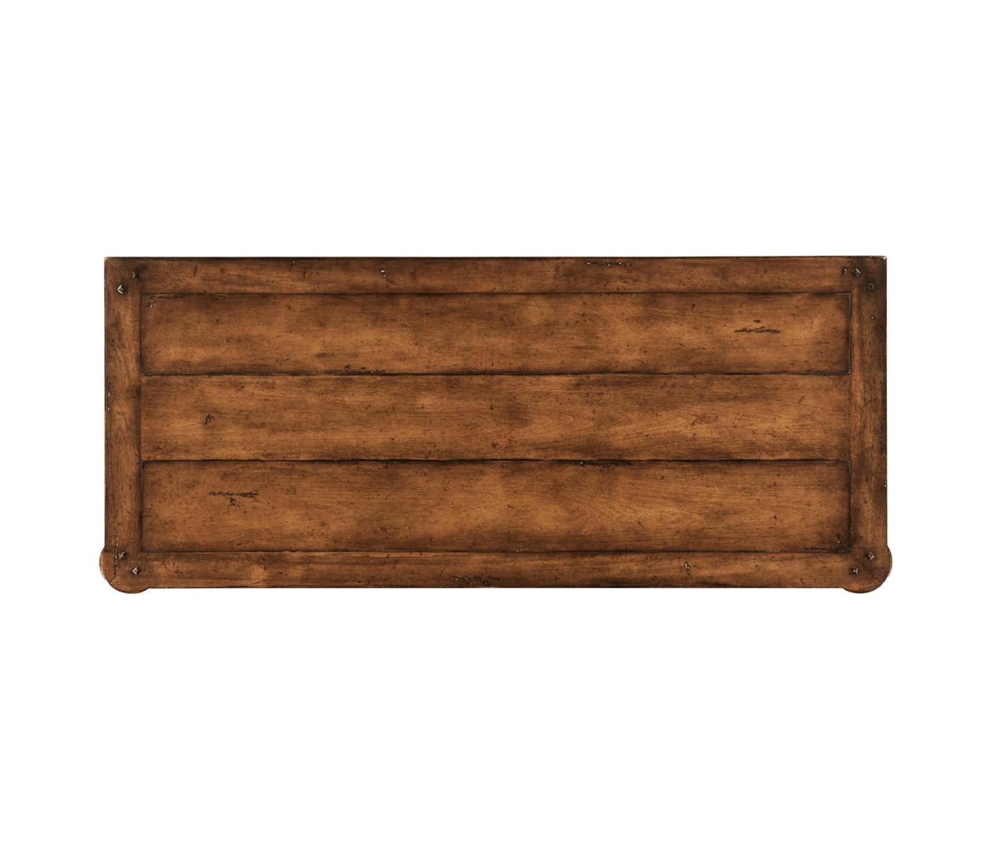 Walnut planked chest of five drawers