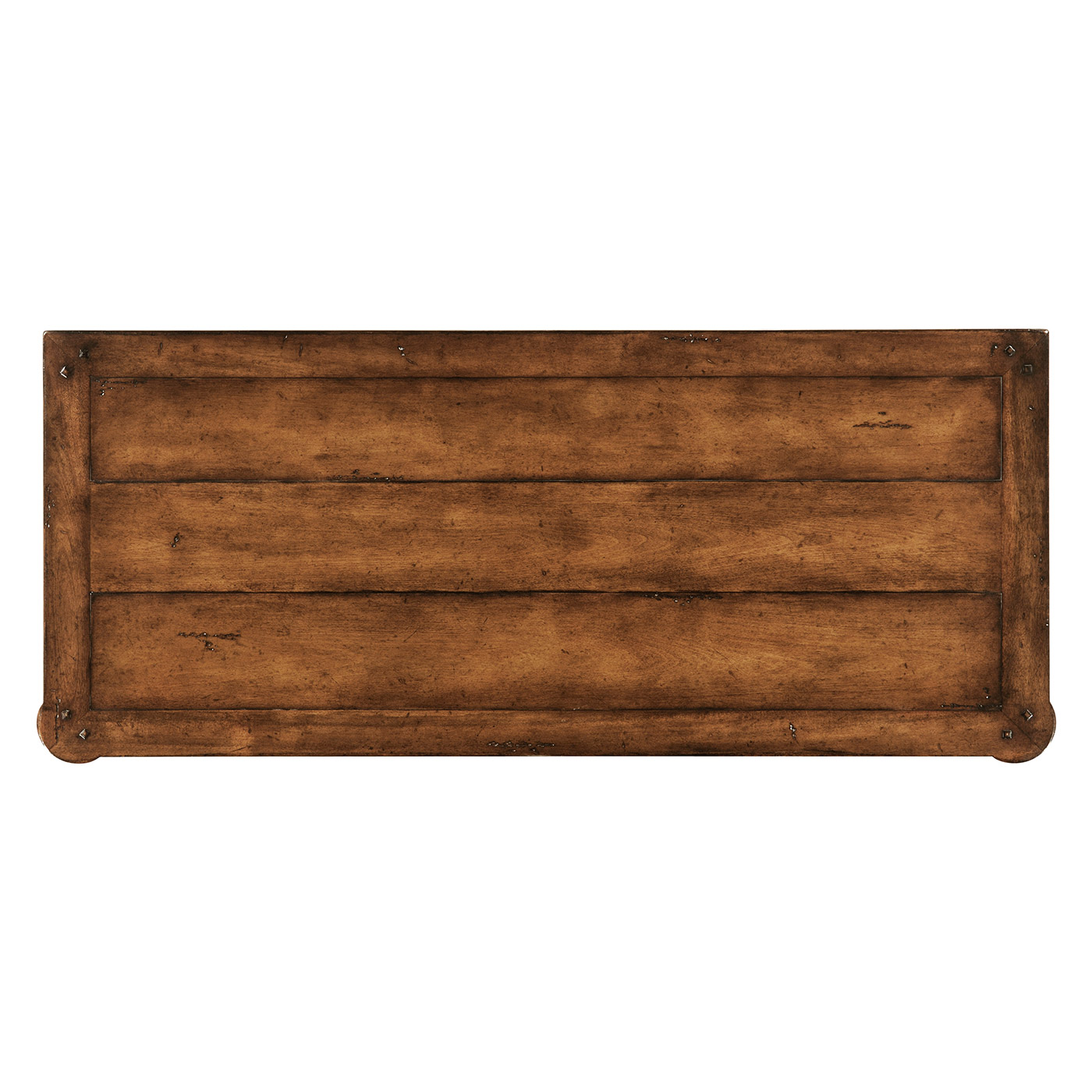 Walnut planked chest of five drawers