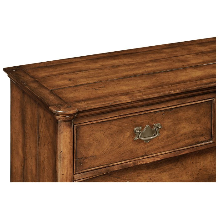 Walnut planked chest of five drawers