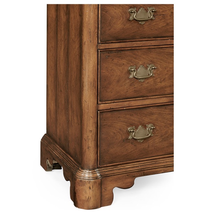 Walnut planked chest of five drawers
