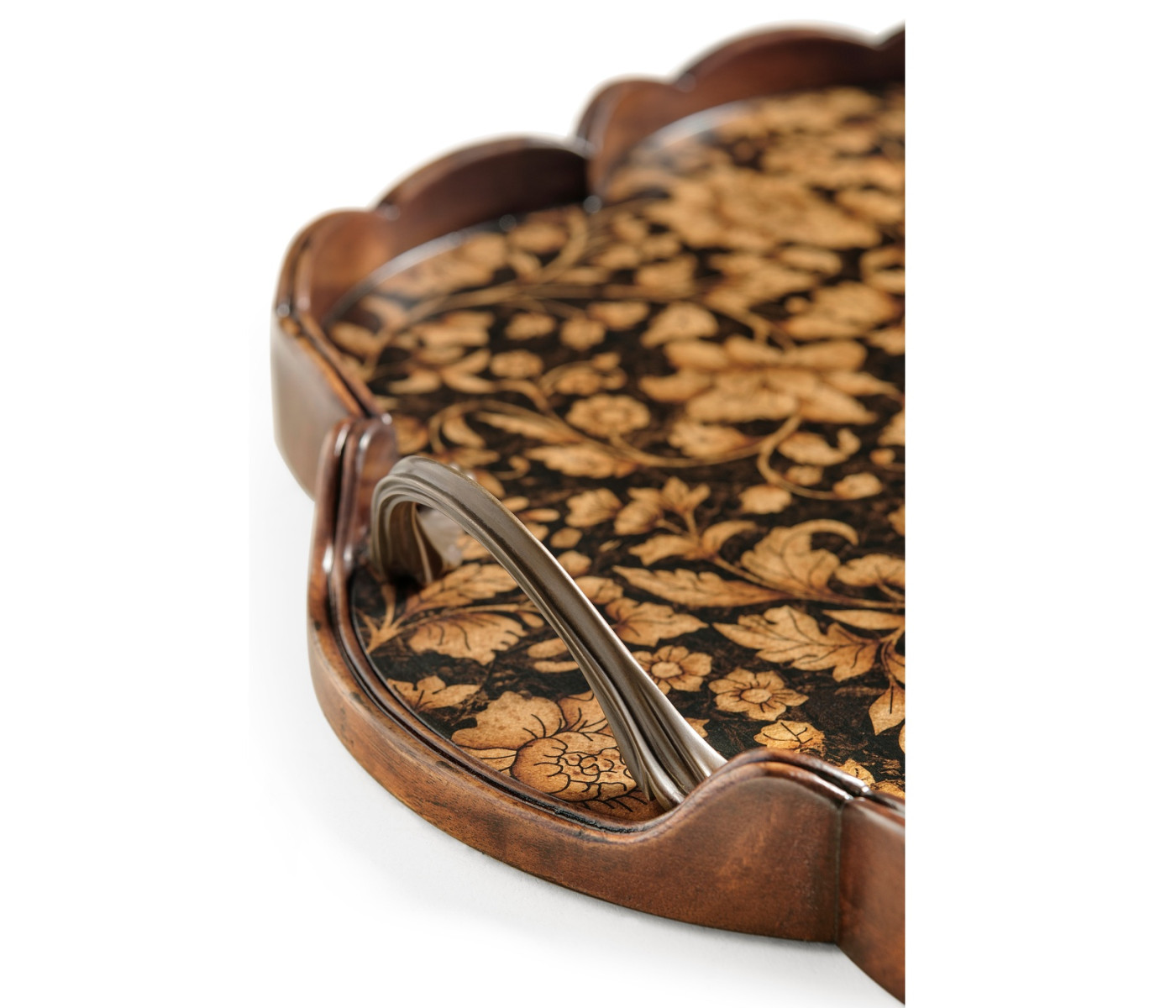Scalloped Black Chinoiserie Tray