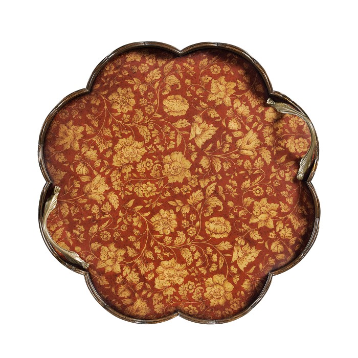 Scalloped Red Chinoiserie Tray