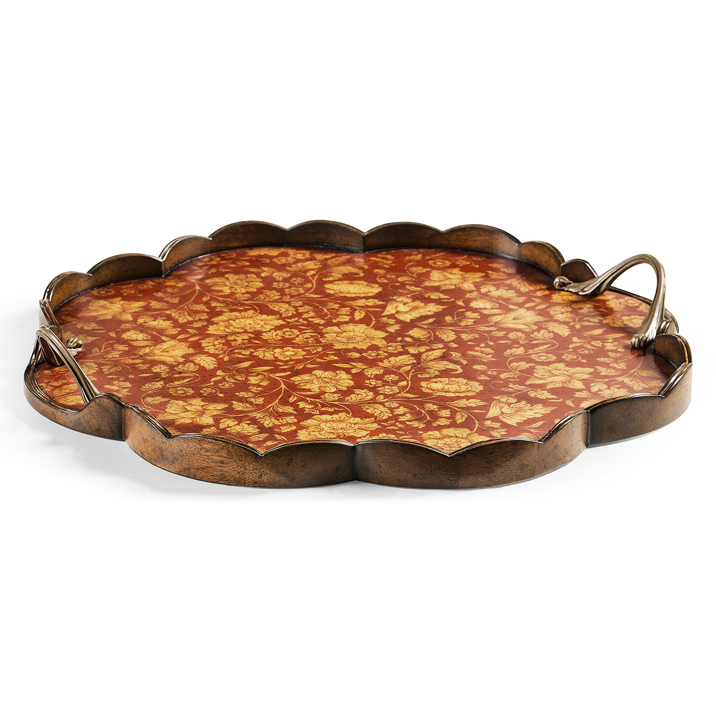 Scalloped Red Chinoiserie Tray