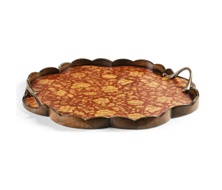 Scalloped Red Chinoiserie Tray