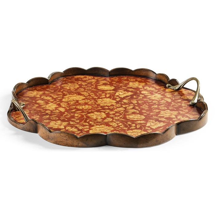 Scalloped Red Chinoiserie Tray