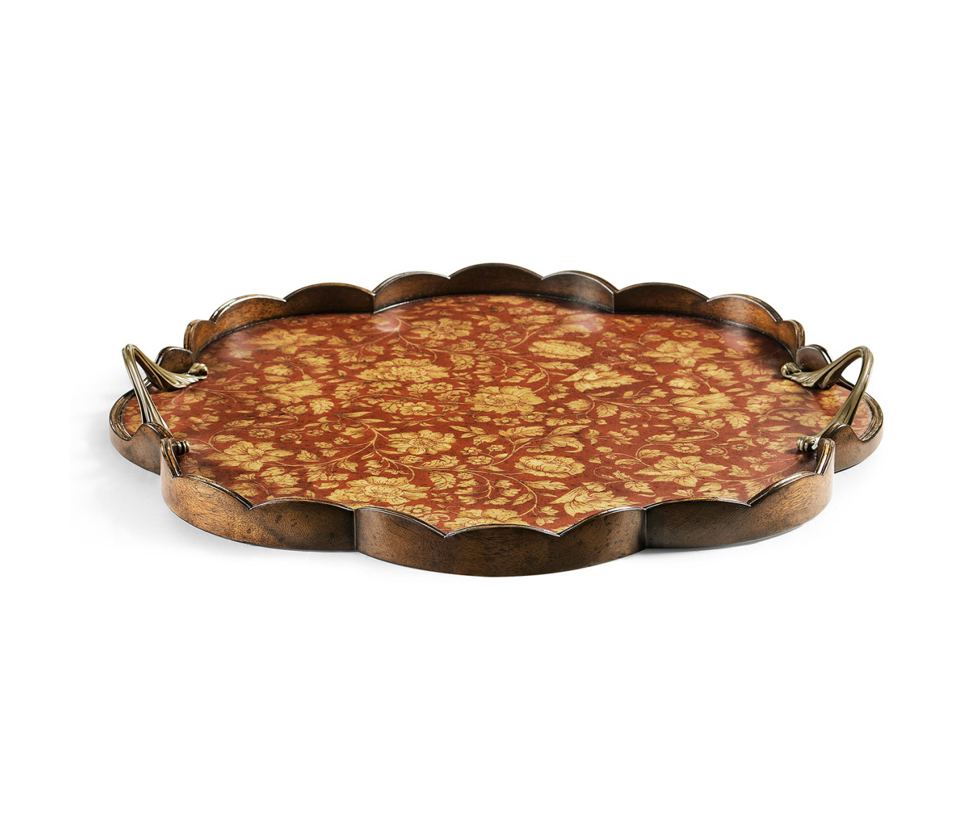 Scalloped Red Chinoiserie Tray