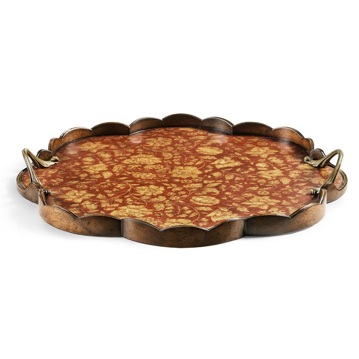Scalloped Red Chinoiserie Tray
