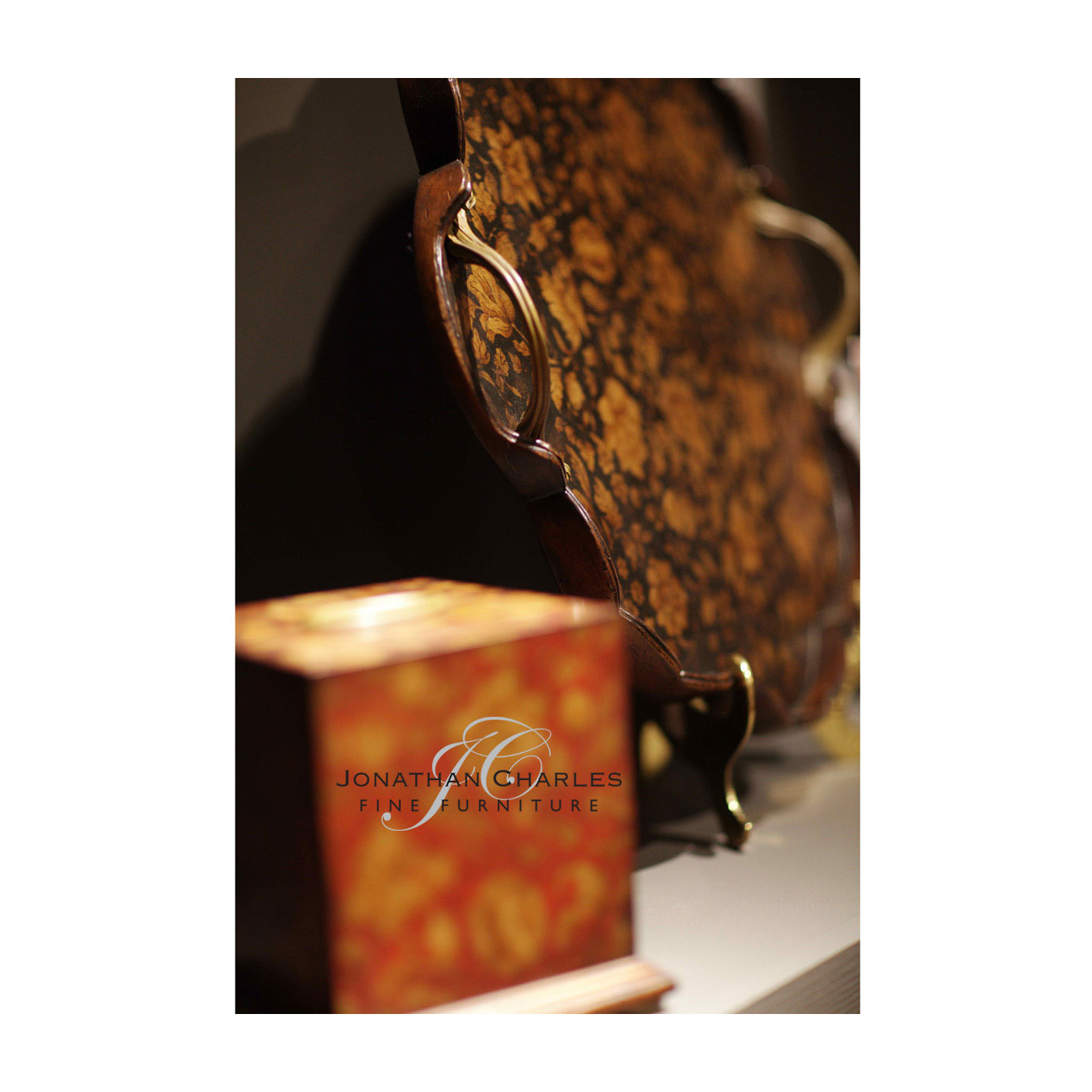 Scalloped Black Chinoiserie Tray