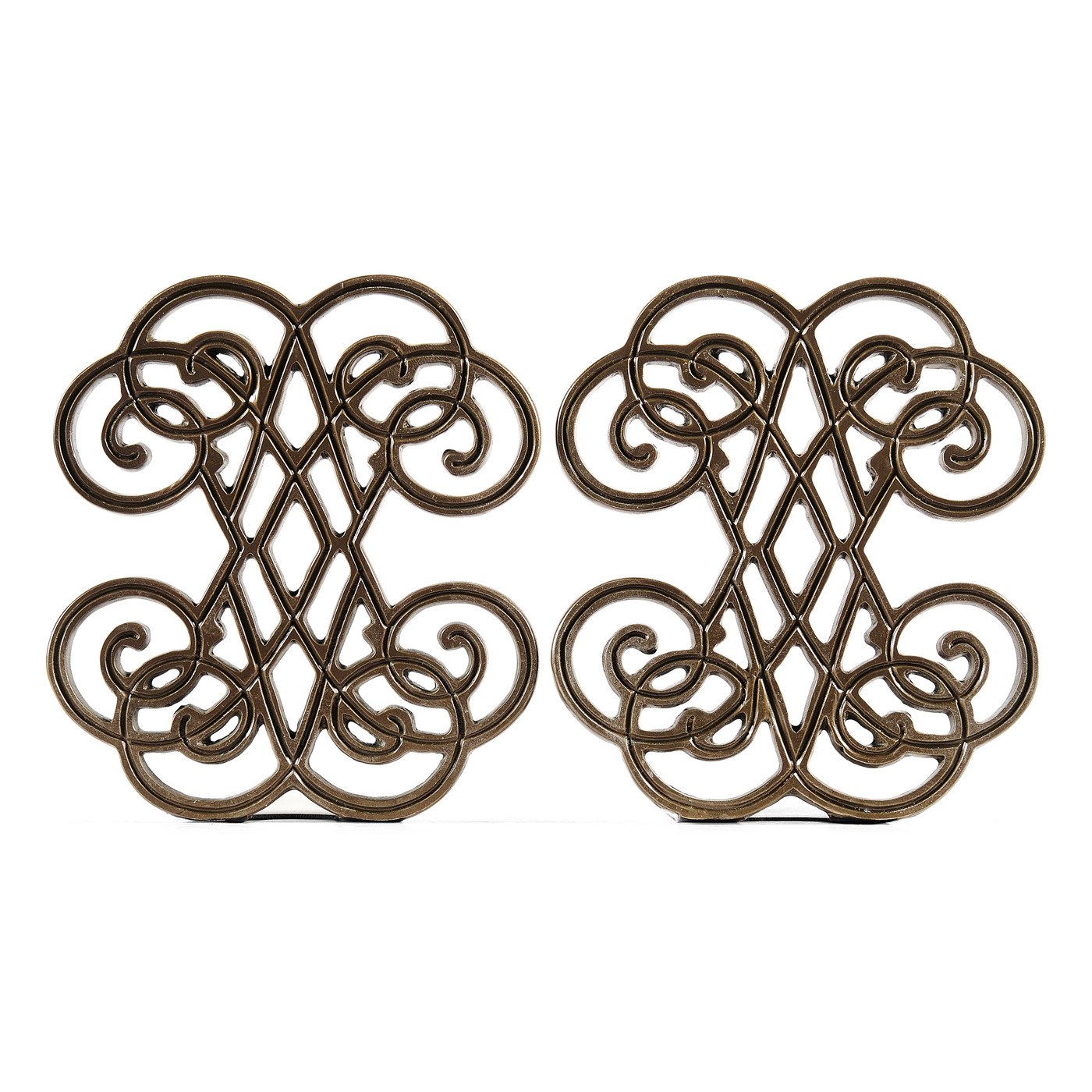 Pair of Patinated Brass Bookends