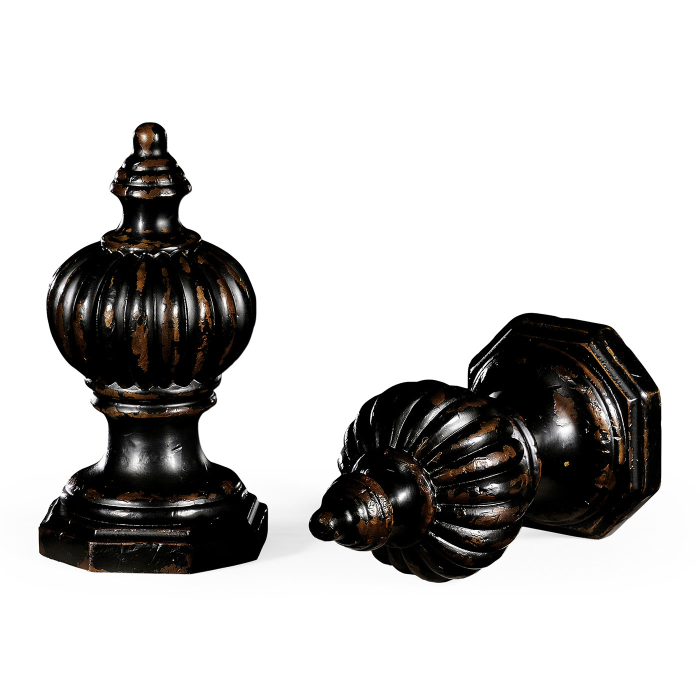 Pair of Black Rub-Through Finial Ornaments