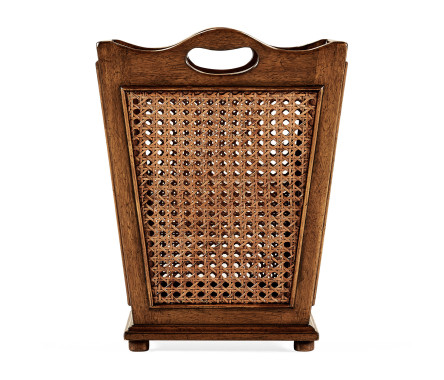 French Style Caned Walnut Waste Basket