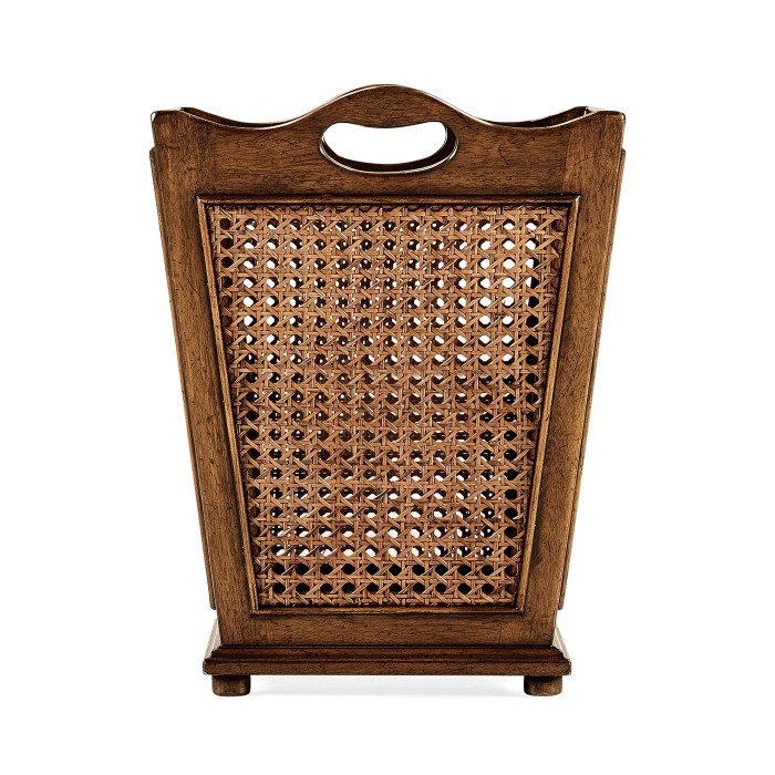 French Style Caned Walnut Waste Basket