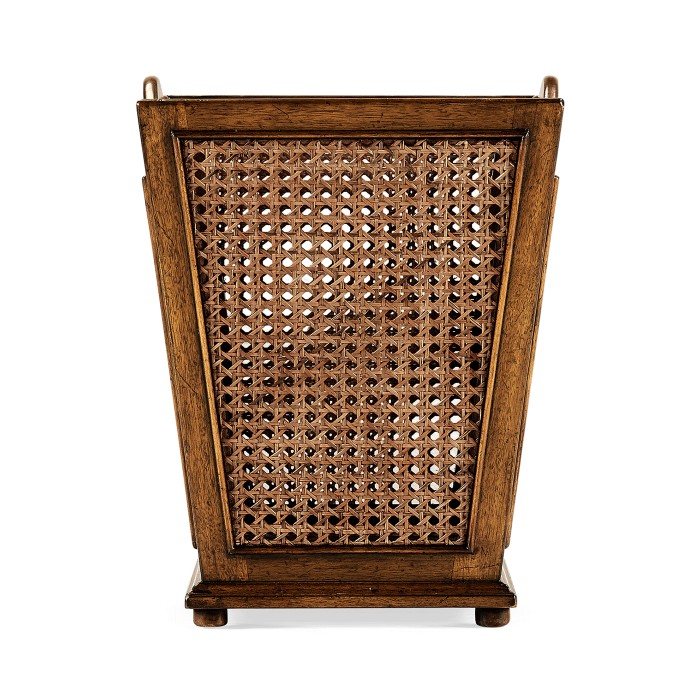 French Style Caned Walnut Waste Basket