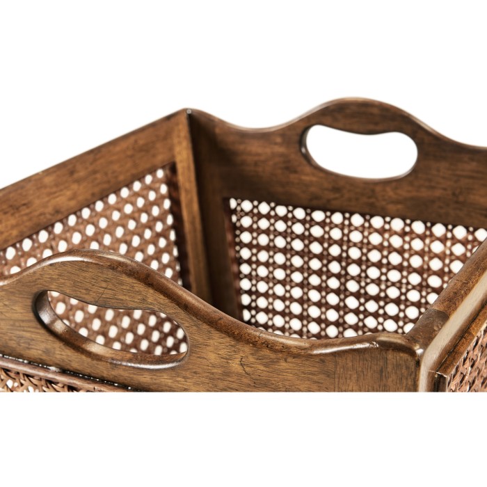 French Style Caned Walnut Waste Basket