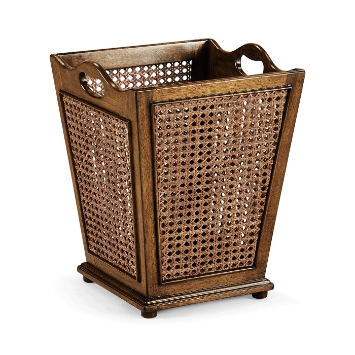 French Style Caned Walnut Waste Basket