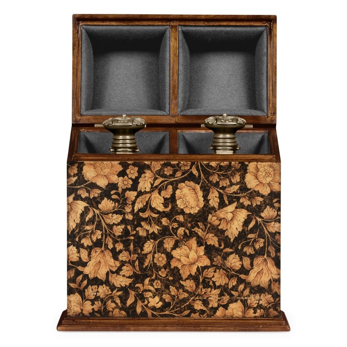 Pair of Glass Decanters & Black Chinoiserie Case