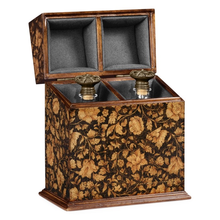 Pair of Glass Decanters & Black Chinoiserie Case