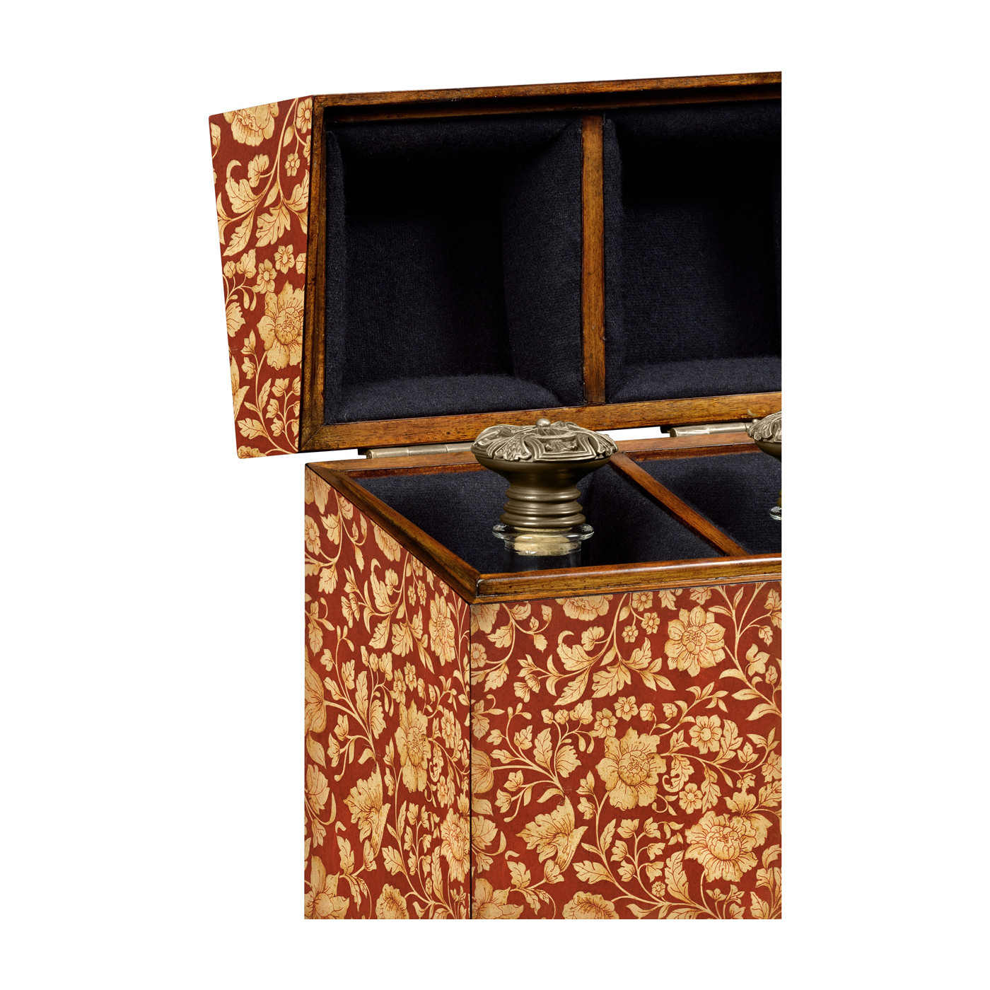 Pair of Glass Decanters & Red Chinoiserie Case