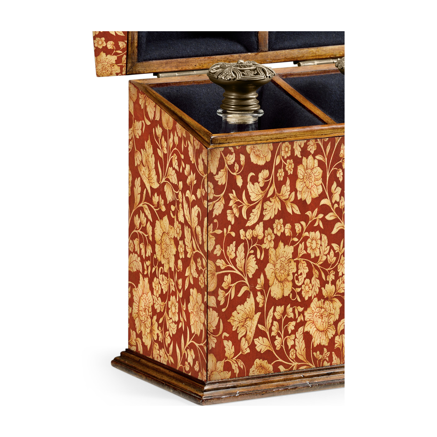 Pair of Glass Decanters & Red Chinoiserie Case