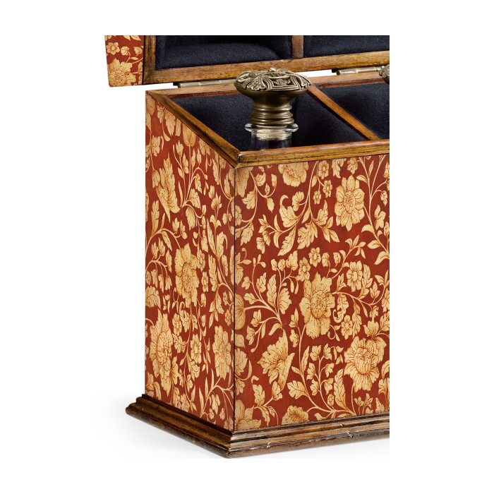 Pair of Glass Decanters & Red Chinoiserie Case