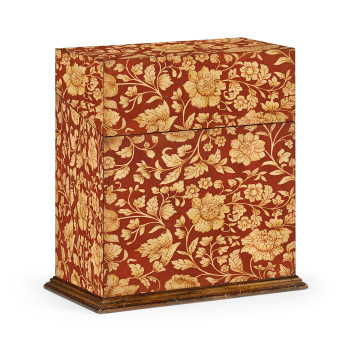 Pair of Glass Decanters & Red Chinoiserie Case