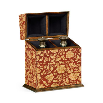 Pair of Glass Decanters & Red Chinoiserie Case