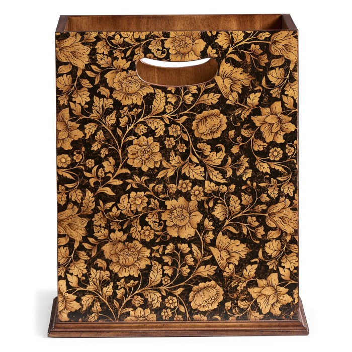Square Black Chinoiserie Waste Basket