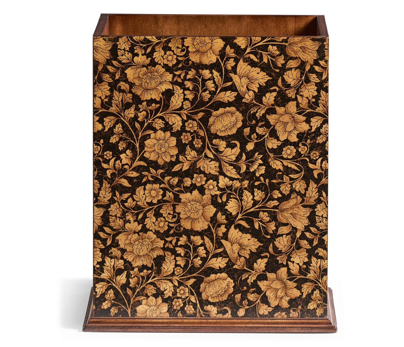 Square Black Chinoiserie Waste Basket
