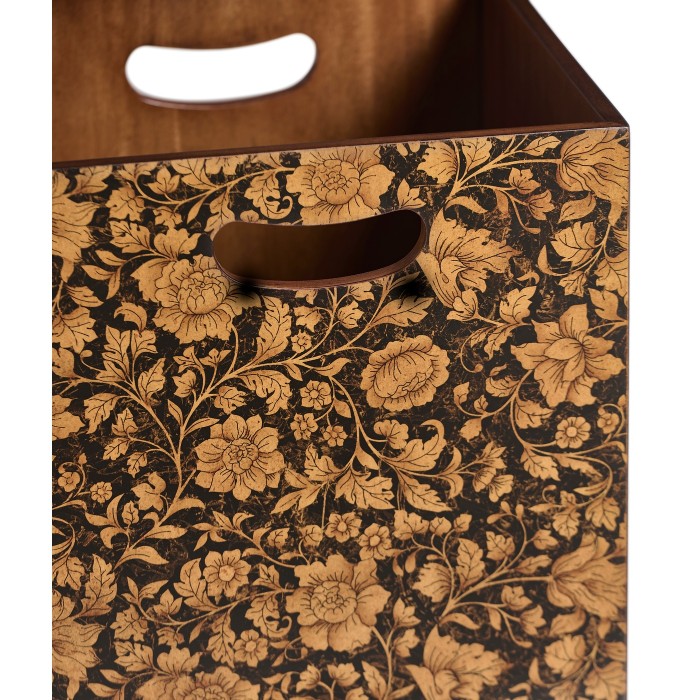 Square Black Chinoiserie Waste Basket